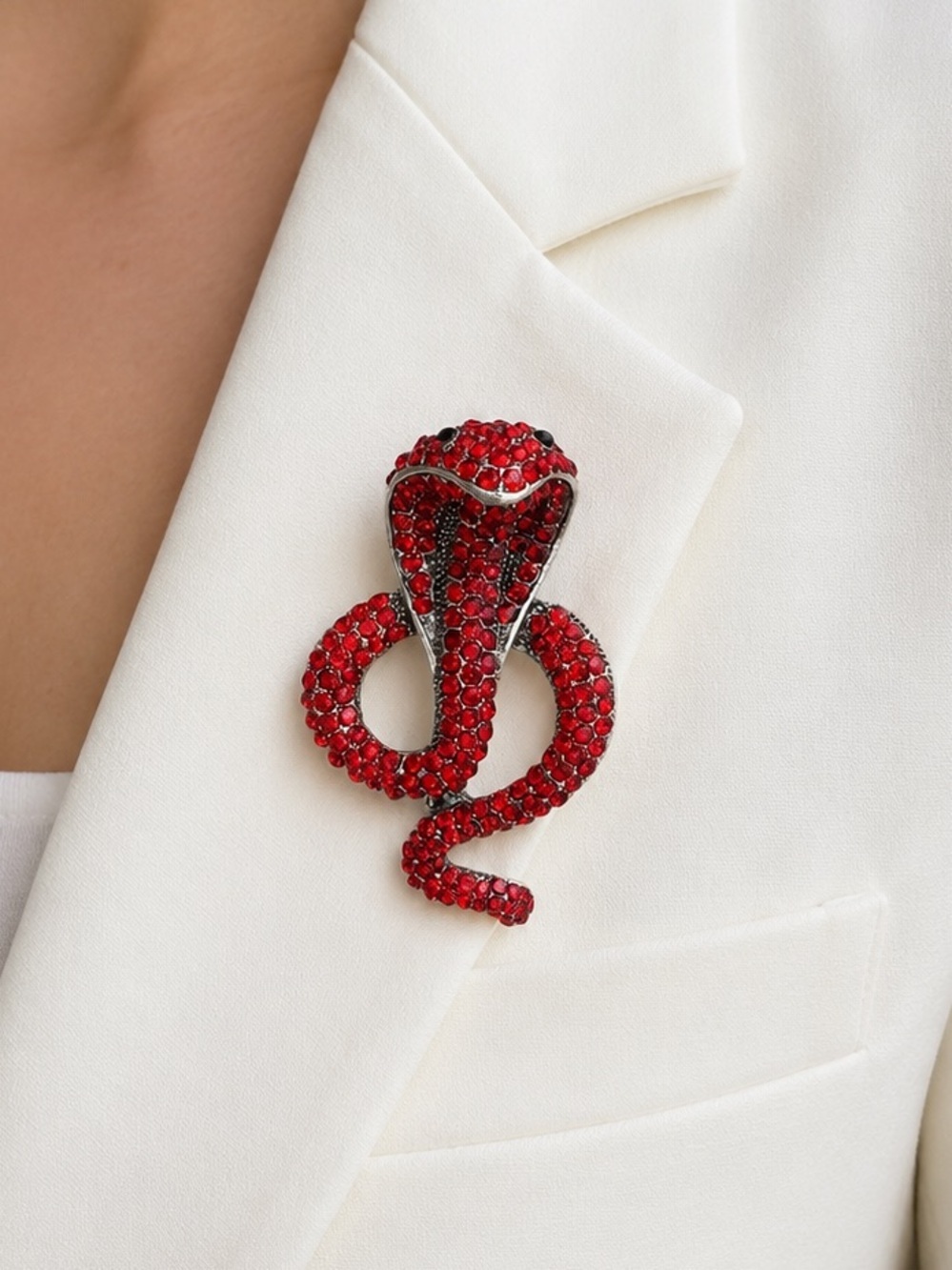 Red Crystal Snake Statement Brooch